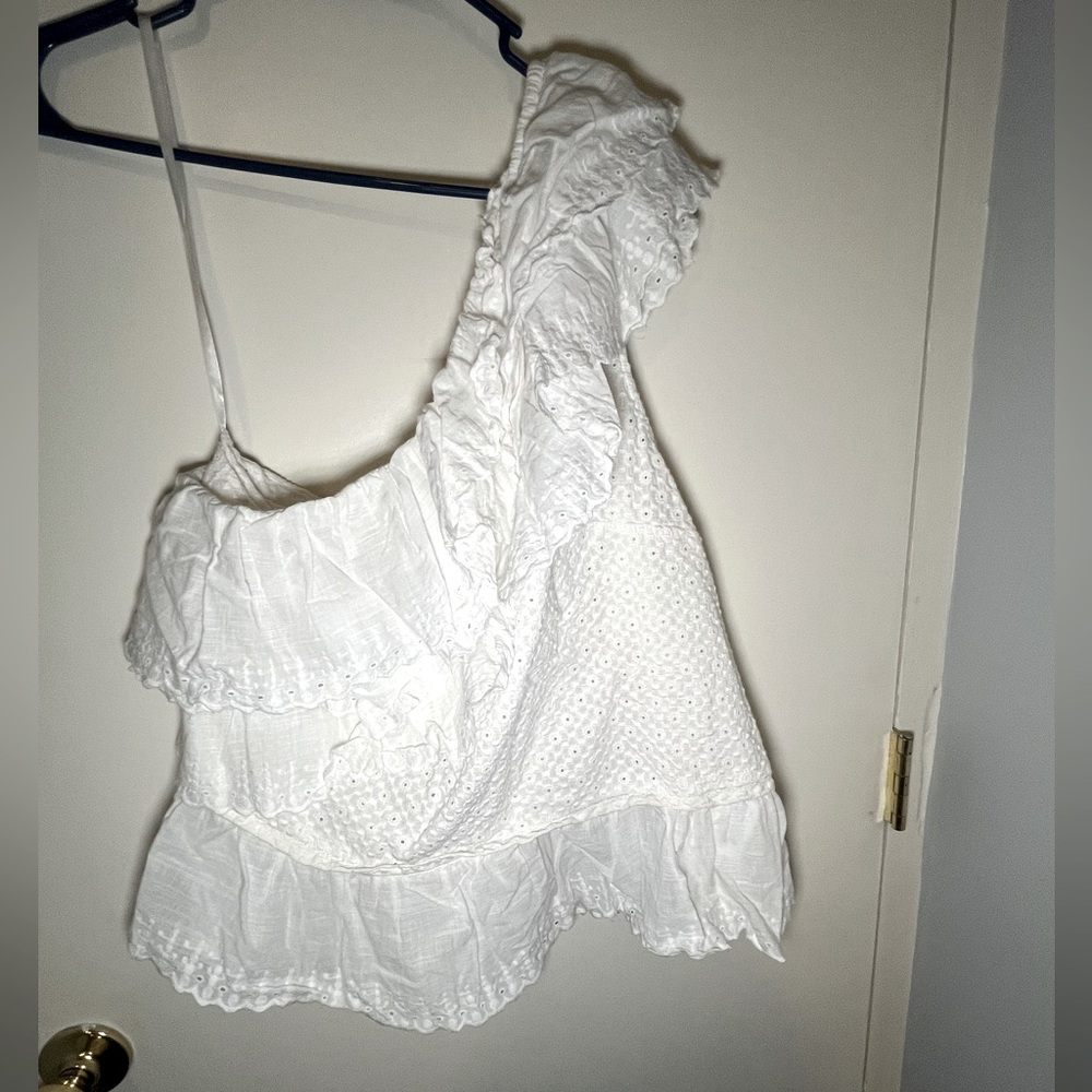 Anthropologie One Shoulder White Top, Size Large